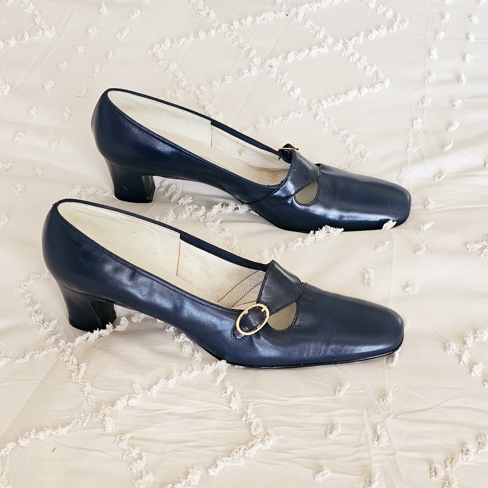 Vintage 1970's Navy Blue Red Cross Shoes - Size 11N